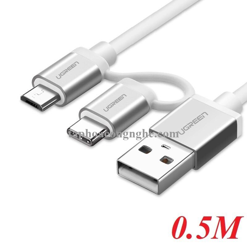 Ugreen 20871 0.5M màu trắng Dây USB 2.0 sang Type-C đầu nhôm US177 30020871